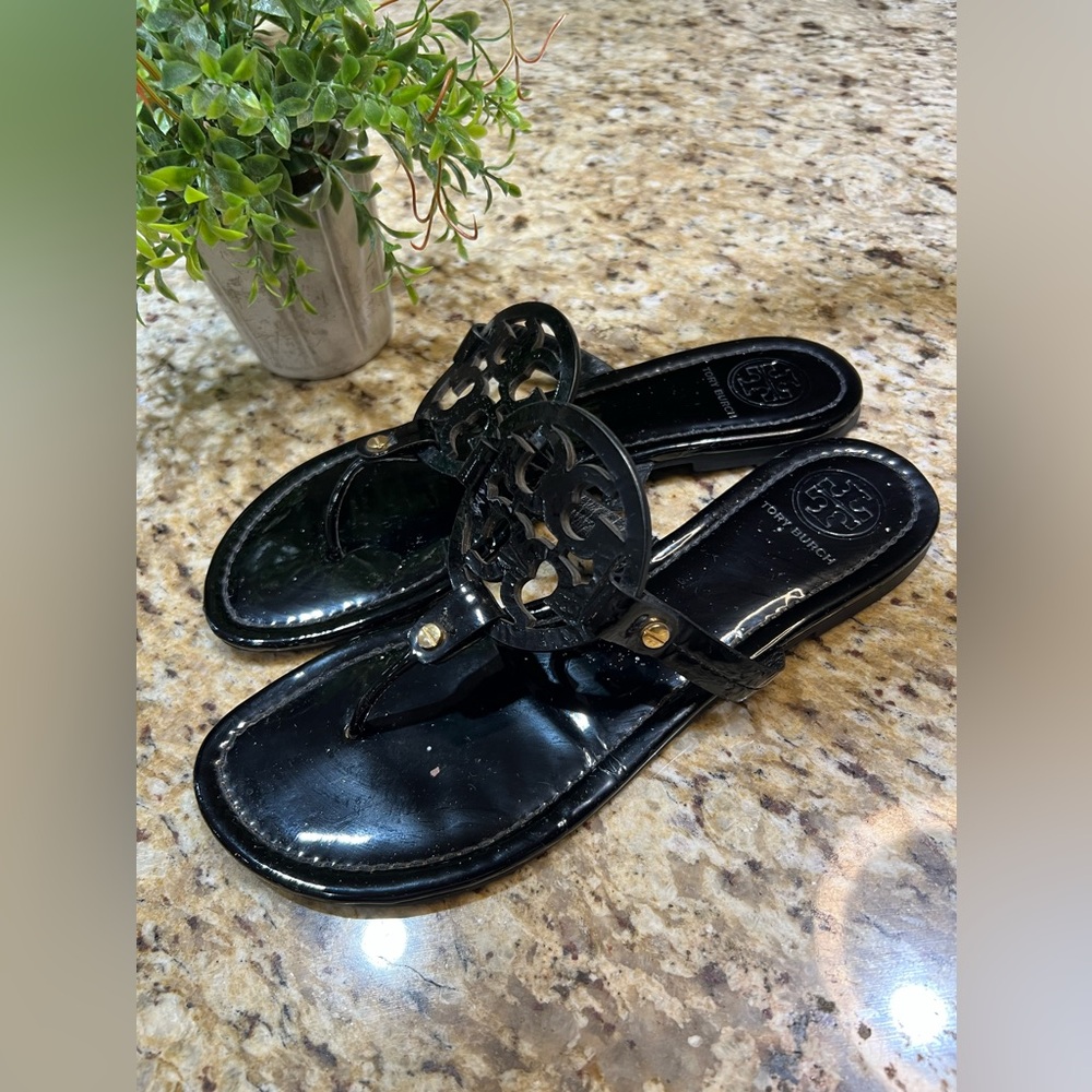 Tory Burch MILLER PATENT BLACK SANDAL 8M